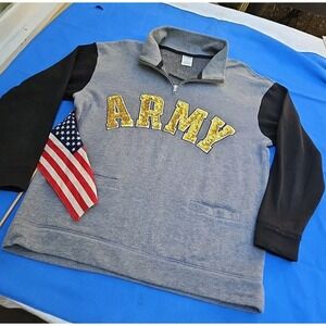 Victoria's Secret Pink US Army‎ SEQUINED 1/4 Zip Pullover Sweatshirt Oversized S